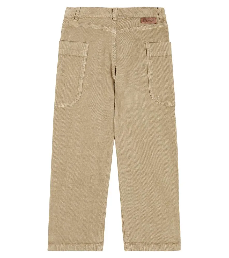 Corduroy straight leg trousers with eyelets Bonpoint, brown