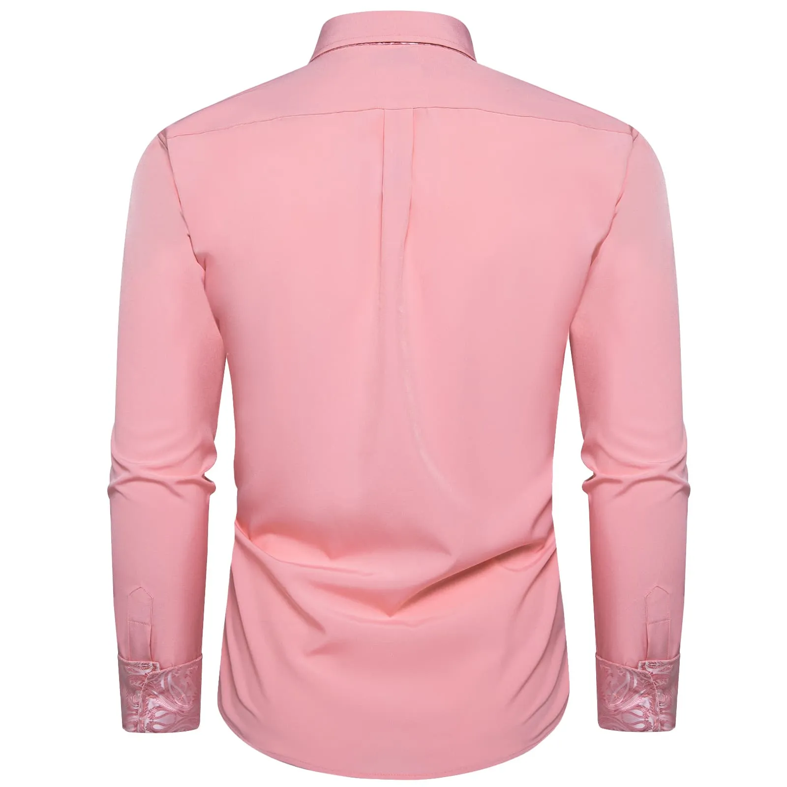 DiBanGu Mens Dress Shirt Solid Light Pink Splicing Silk Button Down Shirt