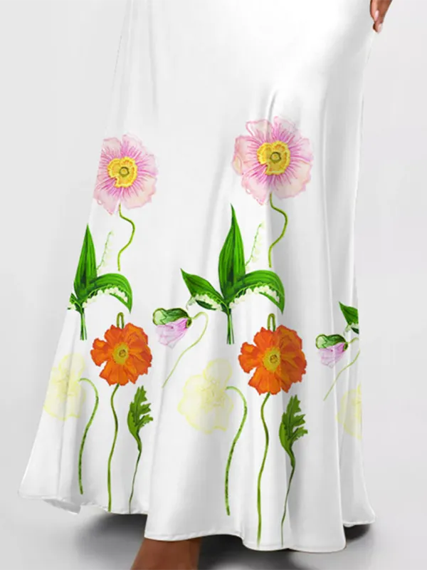 Flower Print Printed Split-back Wrap Skirts Bottoms
