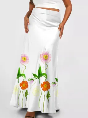 Flower Print Printed Split-back Wrap Skirts Bottoms
