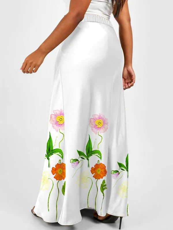 Flower Print Printed Split-back Wrap Skirts Bottoms