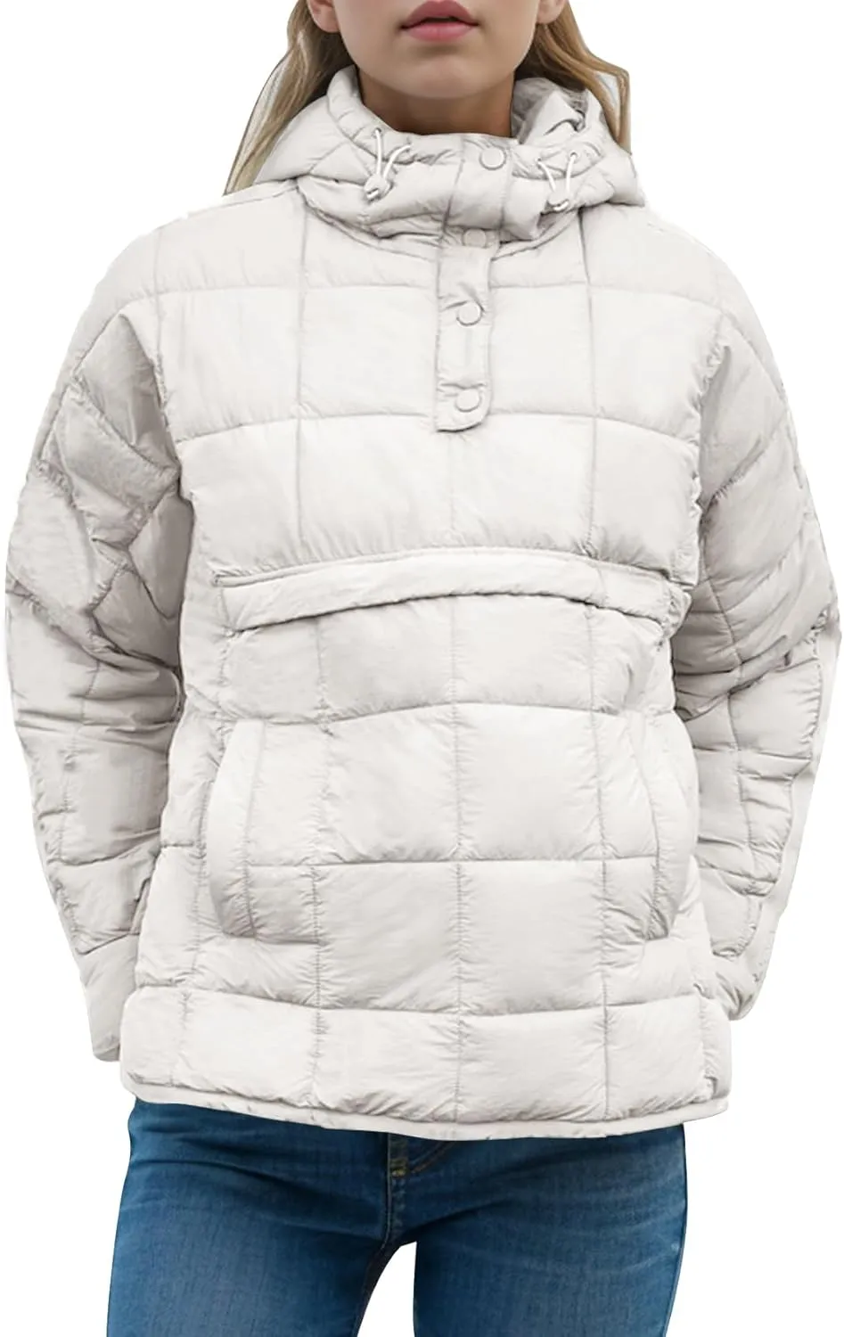 Flygo Womens Oversized Puffer Jacket Packable Quilted Pullover Jackets Hoodies Lightweight Padded Down Coat