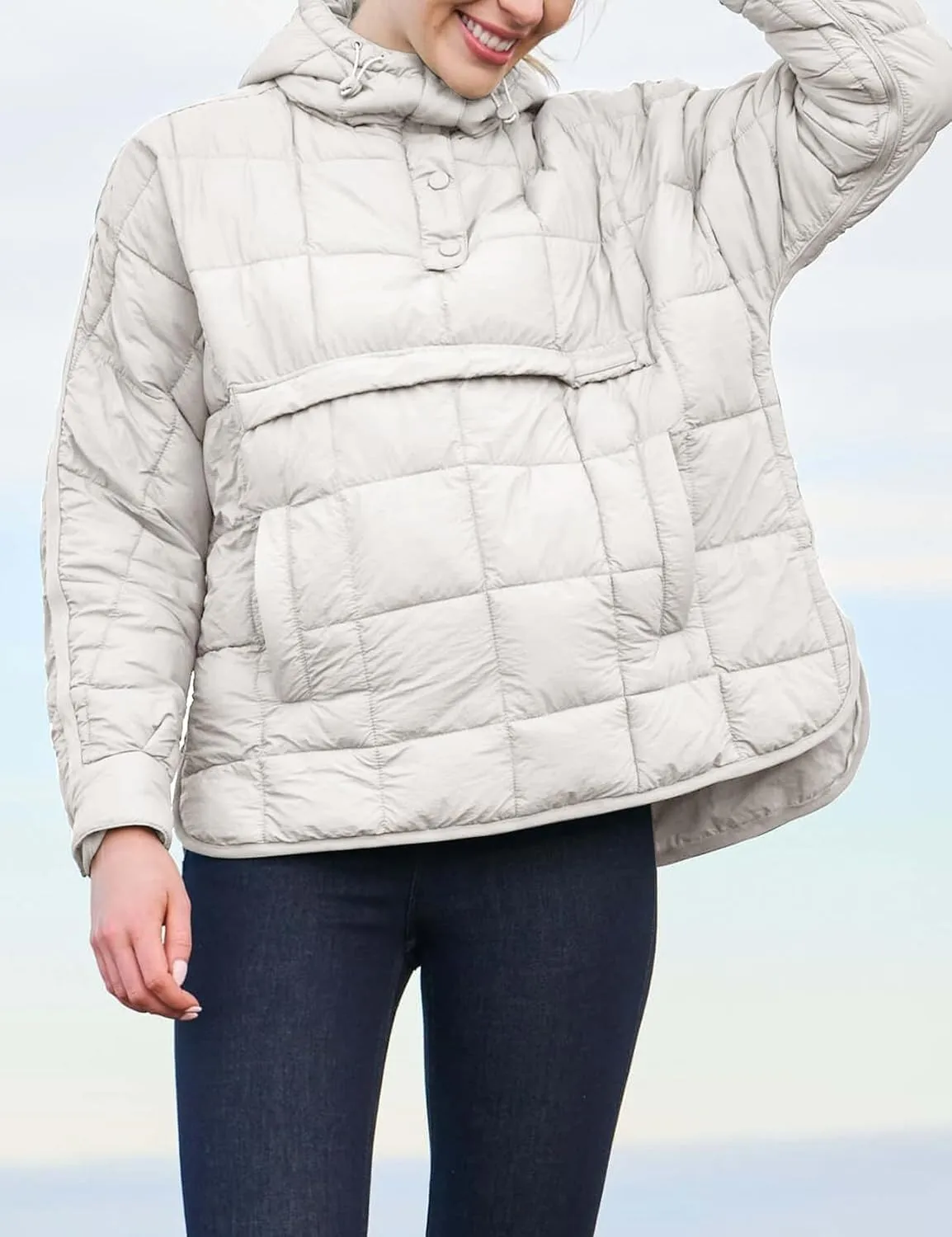 Flygo Womens Oversized Puffer Jacket Packable Quilted Pullover Jackets Hoodies Lightweight Padded Down Coat