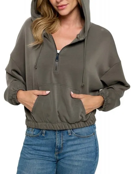 Half Zip Scuba Hoodie - Olive
