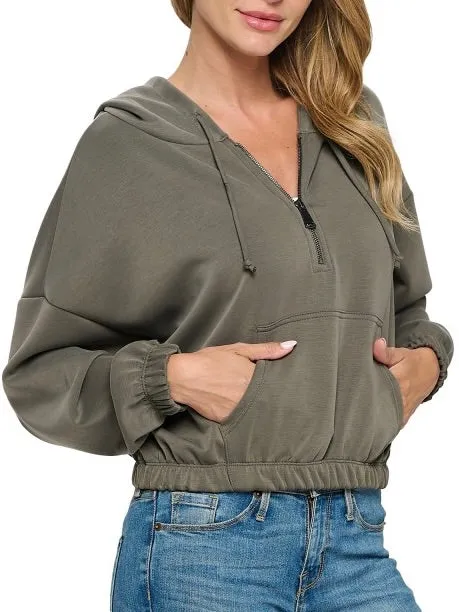 Half Zip Scuba Hoodie - Olive