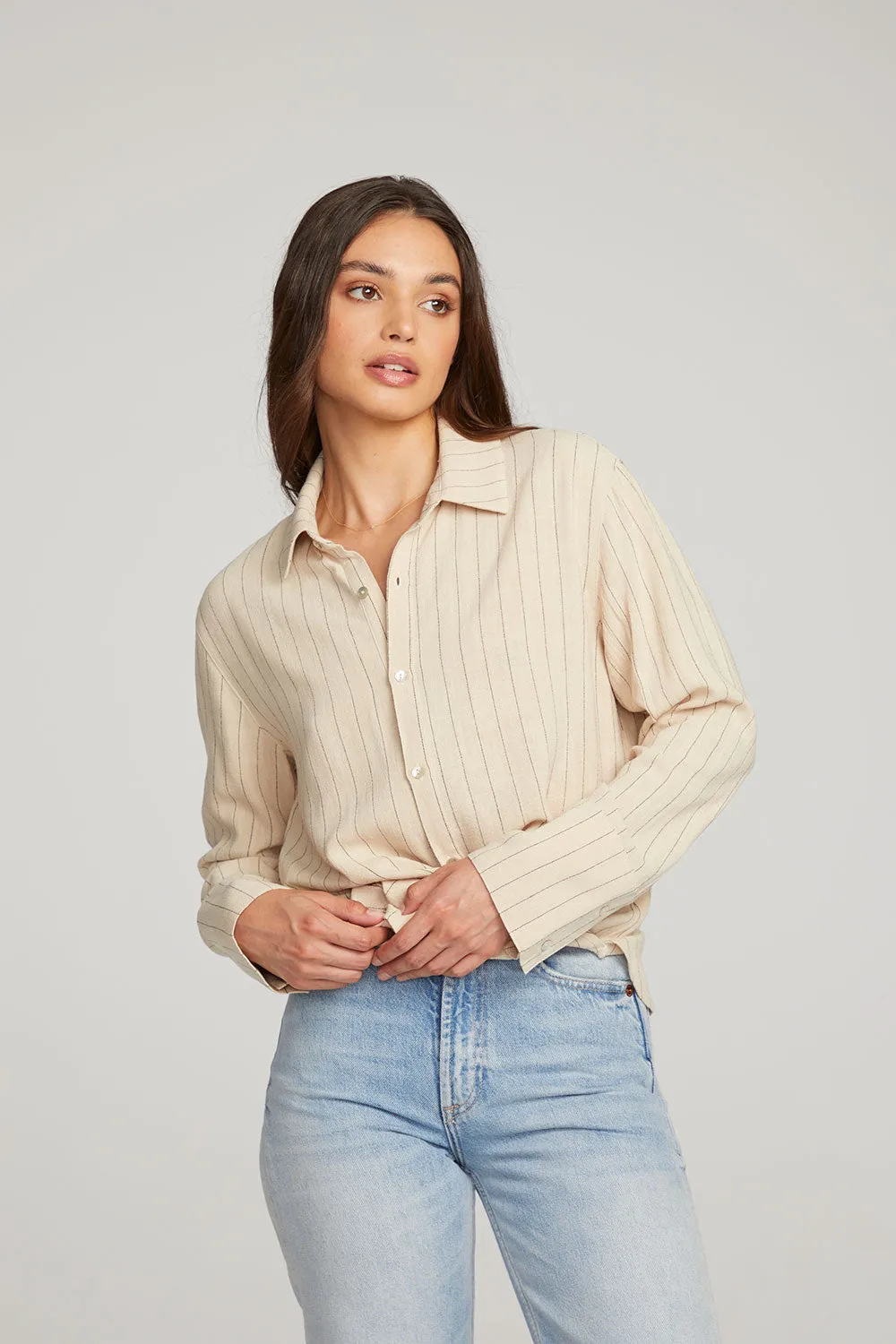 Helena White Pinstripe Button Down