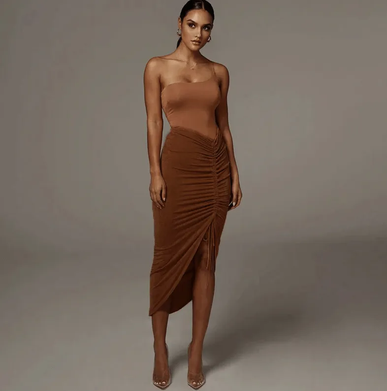 Lace Up Drawstring Midi Skirt