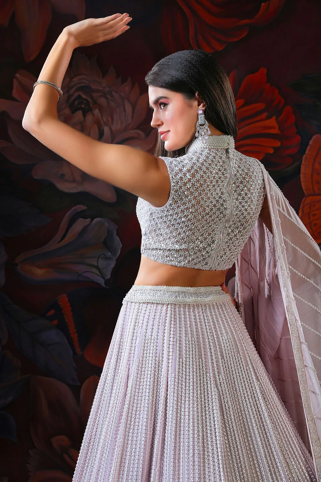 Lilac Lehenga with Embroidery Stylish Top