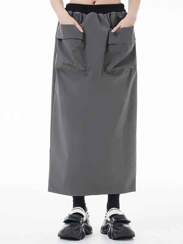 Pleated Pockets Split-Back A-Line High Waisted Skirts Bottoms