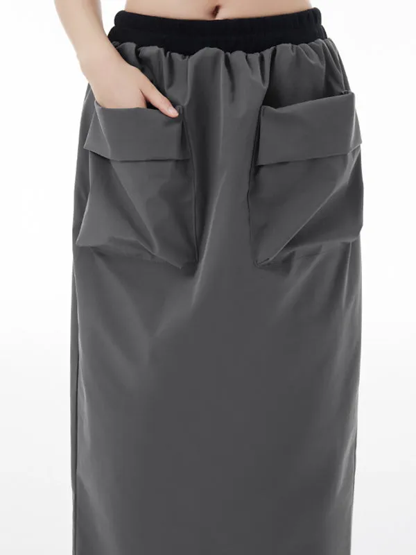 Pleated Pockets Split-Back A-Line High Waisted Skirts Bottoms