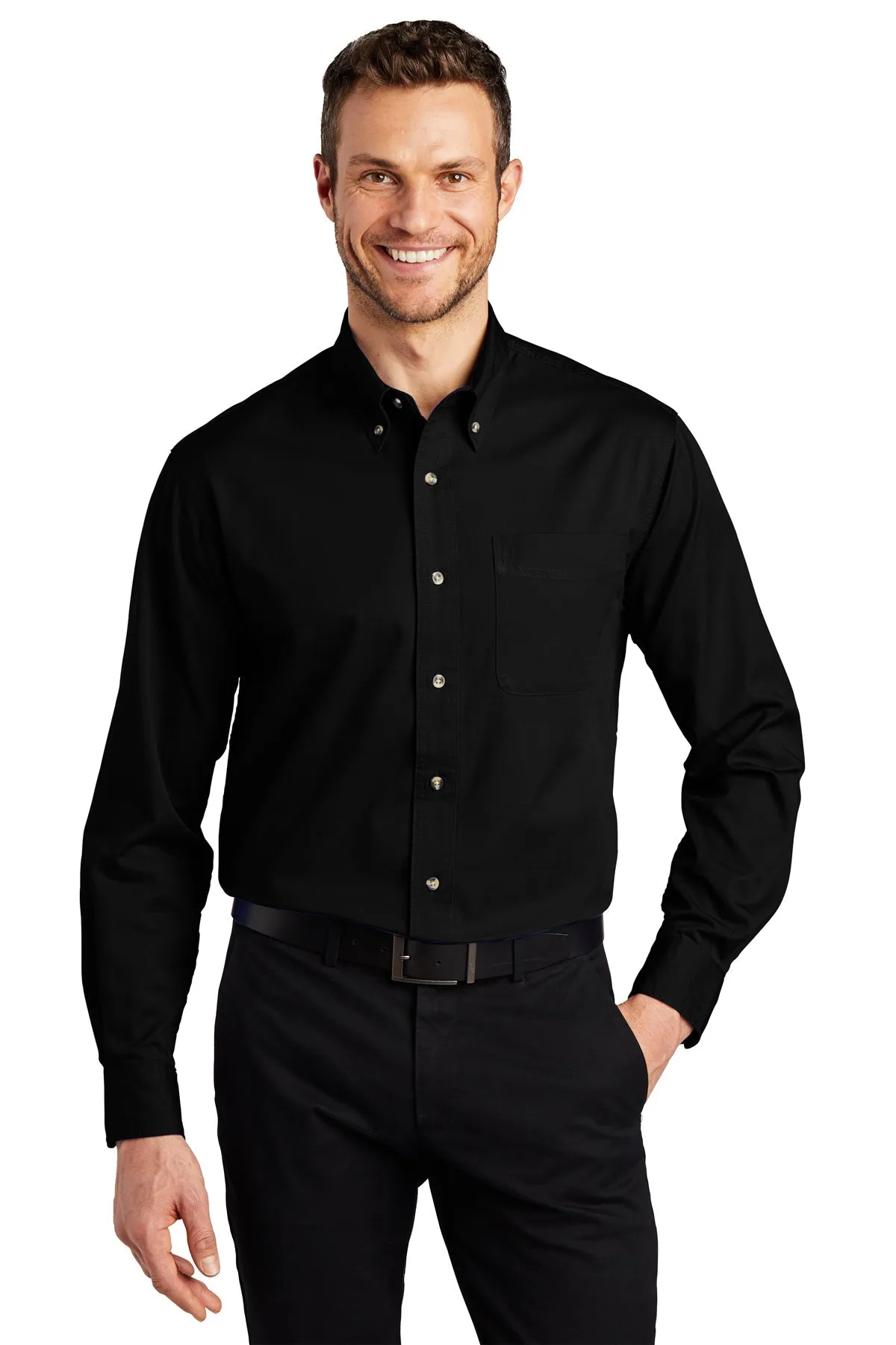 Port Authority Tall Branded Twill Shirts, Black