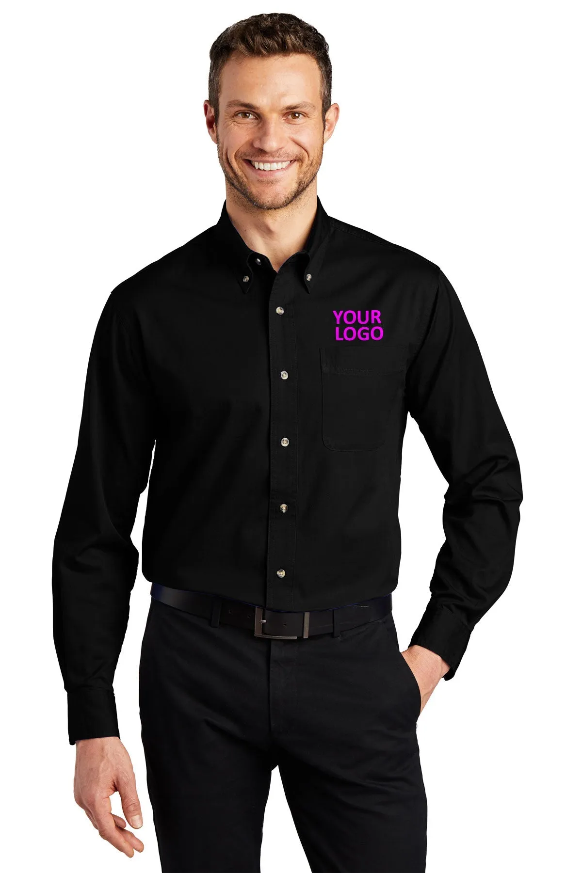 Port Authority Tall Branded Twill Shirts, Black