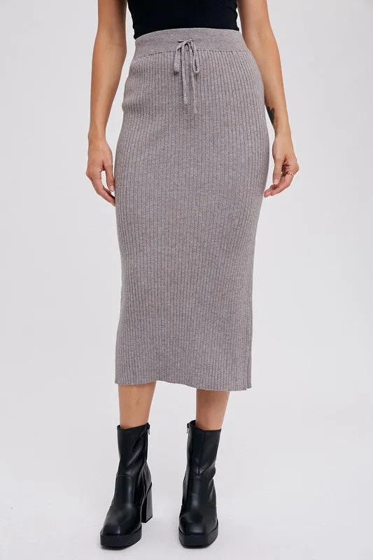 Ribbed Knit Midi Skirt DK GREY
