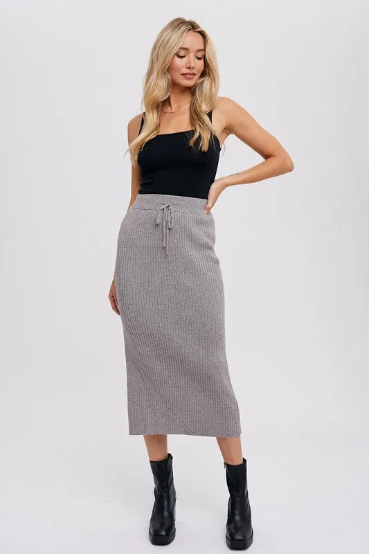Ribbed Knit Midi Skirt DK GREY