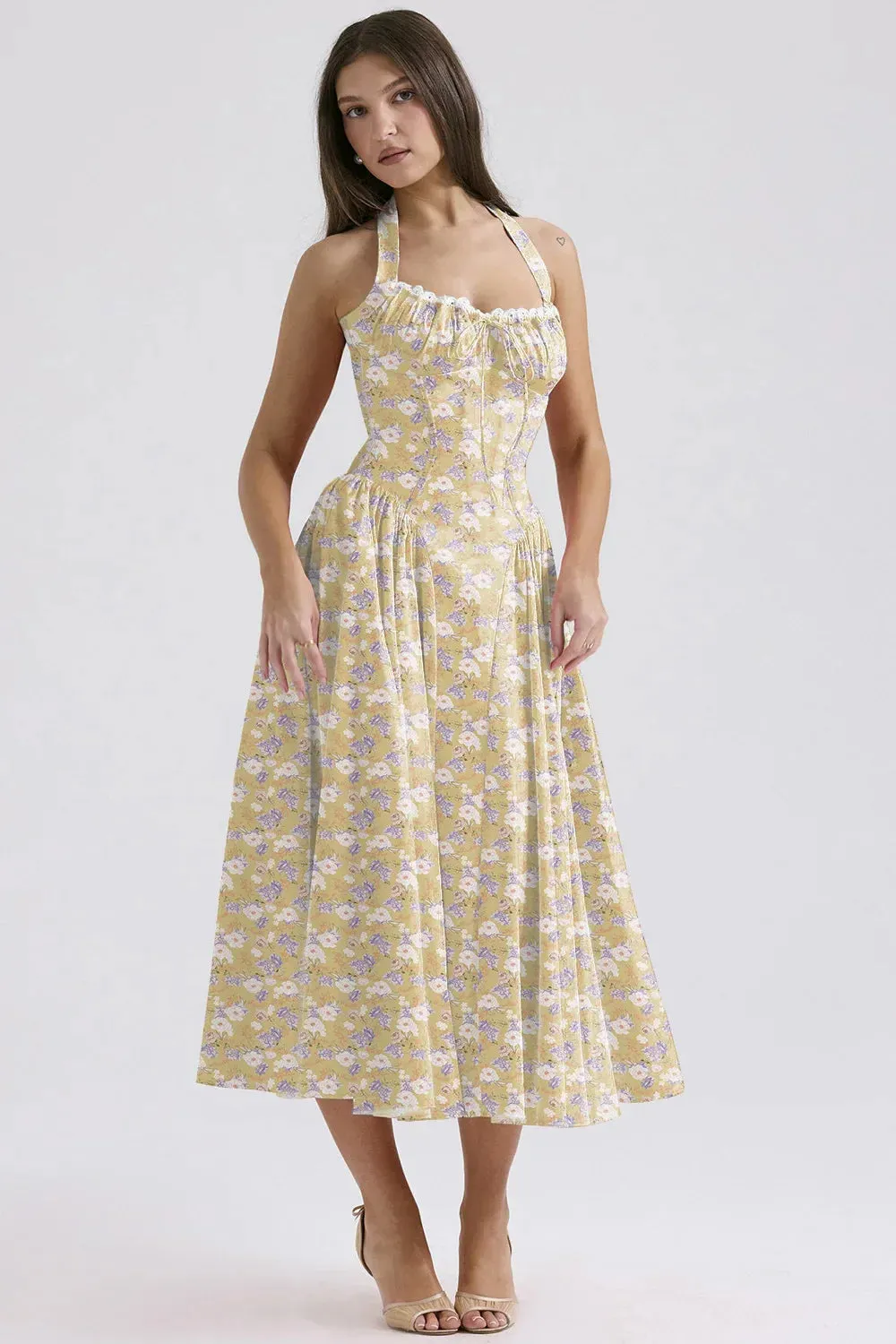 Sexy Backless Maxi 2024 Halter Floral Women Print Vintage Dress Dress