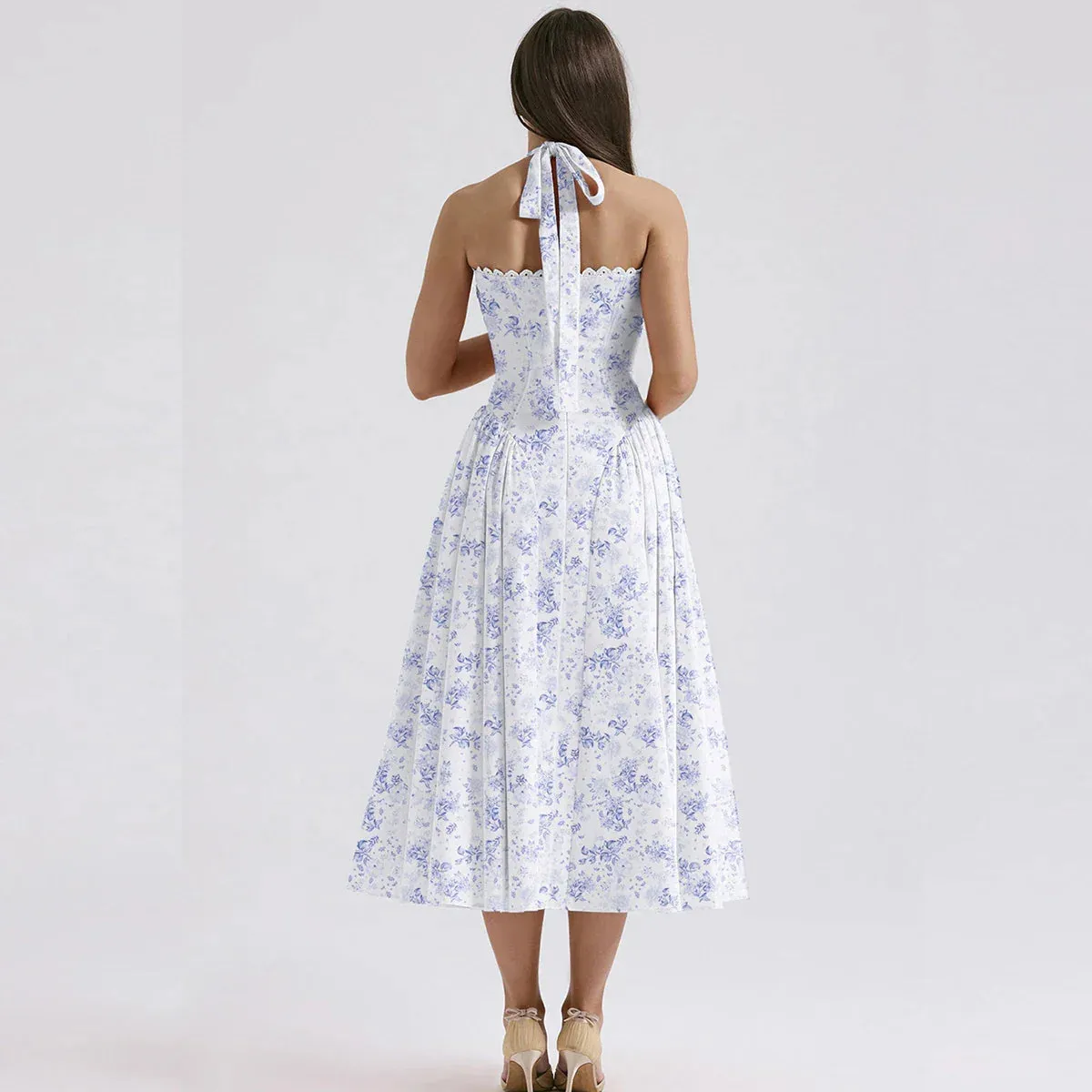 Sexy Backless Maxi 2024 Halter Floral Women Print Vintage Dress Dress
