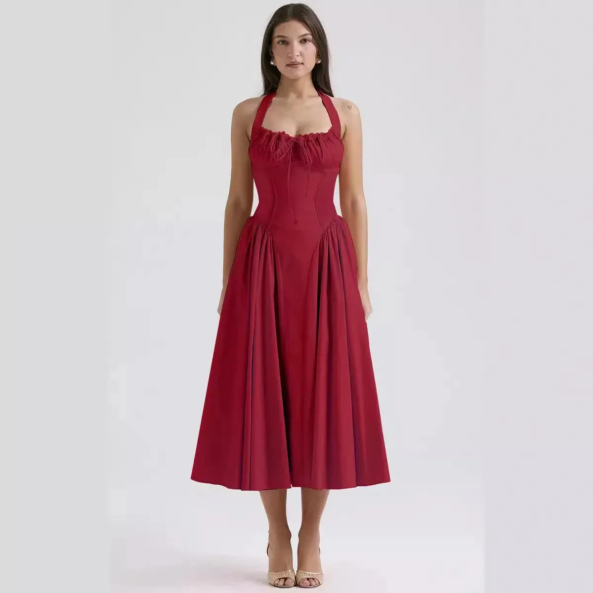 Sexy Backless Maxi 2024 Halter Floral Women Print Vintage Dress Dress