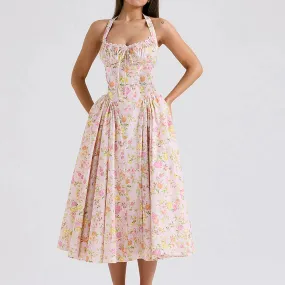 Sexy Backless Maxi 2024 Halter Floral Women Print Vintage Dress Dress