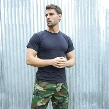 Solid Color Cotton / Polyester Blend Military T-Shirt
