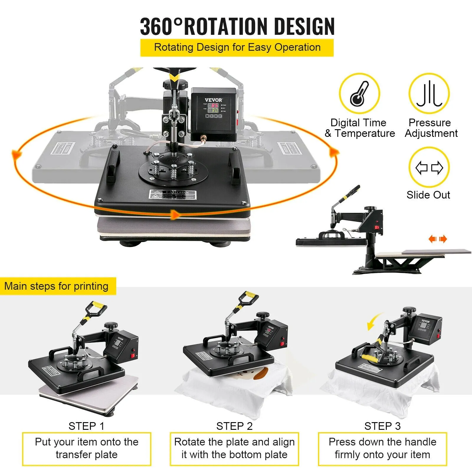 Vevor Heat Press 6-in-1 Sublimation Machine 15" x 15" with 28" Vinyl Cutter Combo New